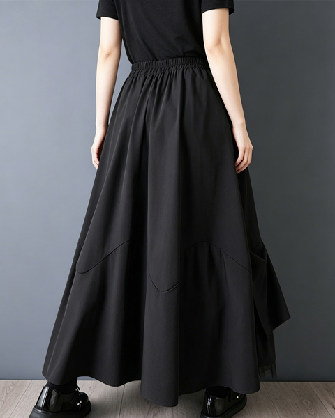 ellazhu Women's Mesh Patchwork Pleated Maxi Skirt High Waist Loose Plus Size Layered A Line Flowy Gothic Casual GZ956
