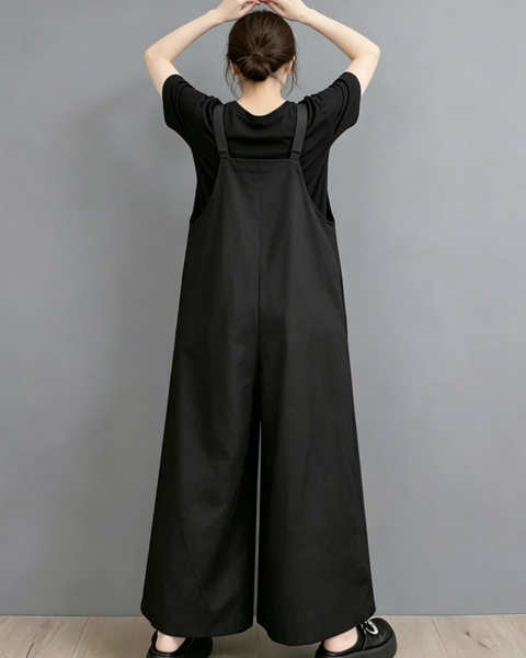 ellazhu Women's Wide Leg Overalls Adjustable Strap Colorblock Loose Plus Size Sleeveless Jumpsuit Baggy Pockets GZ957