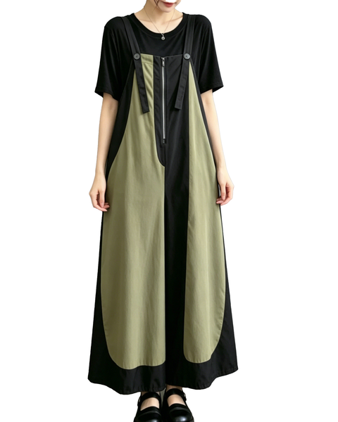 ellazhu Women's Wide Leg Overalls Adjustable Strap Colorblock Loose Plus Size Sleeveless Jumpsuit Baggy Pockets GZ957