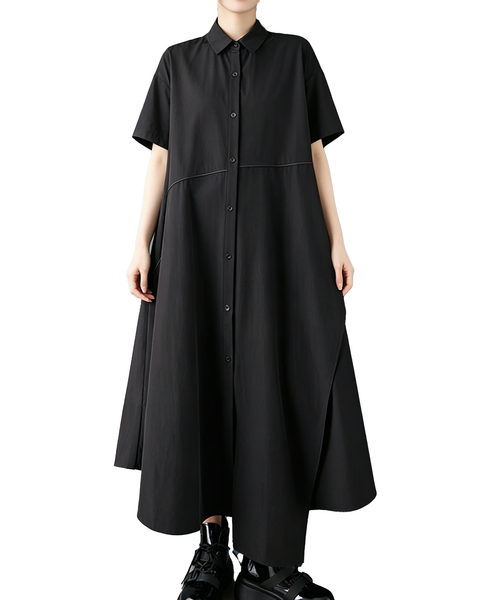 ellazhu Women's Oversized Shirt Dress Button Down A Line Irregular Hem Short Sleeve Plus Size Casual Flowy Tunic GZ958