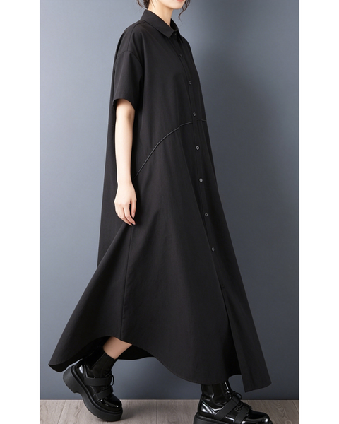 ellazhu Women's Oversized Shirt Dress Button Down A Line Irregular Hem Short Sleeve Plus Size Casual Flowy Tunic GZ958