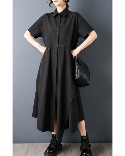 ellazhu Women's Oversized Shirt Dress Button Down A Line Irregular Hem Short Sleeve Plus Size Casual Flowy Tunic GZ958