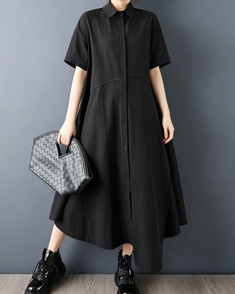 ellazhu Women's Oversized Shirt Dress Button Down A Line Irregular Hem Short Sleeve Plus Size Casual Flowy Tunic GZ958