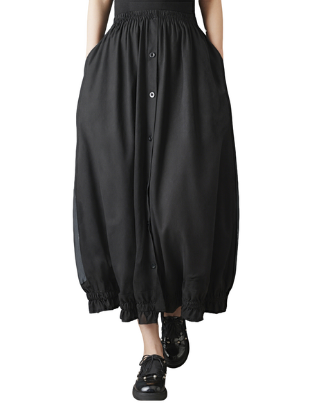 ellazhu Women's Mesh Patchwork Maxi Skirt Button Front Elastic Waist Ruffle Hem Pleated A Line Gothic Plus Size GZ965
