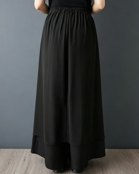ellazhu Women's Chiffon Patchwork Wide Leg Pants Elastic Waist Tie Front Palazzo Culottes Loose Gothic Plus Size GZ969