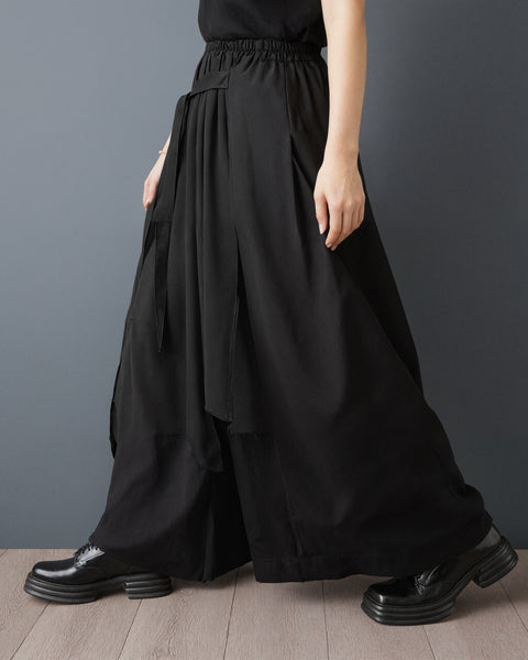 ellazhu Women's Chiffon Patchwork Wide Leg Pants Elastic Waist Tie Front Palazzo Culottes Loose Gothic Plus Size GZ969