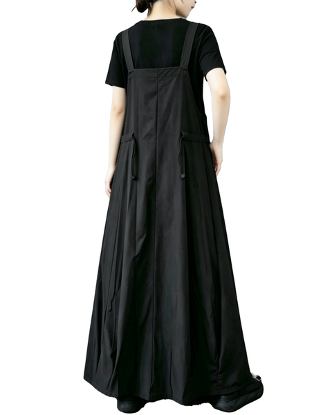 ellazhu Women's Suspender Maxi Dress Adjustable Straps Zip Pocket Loose A Line Korean Pinafore Plus Size Overall GZ971