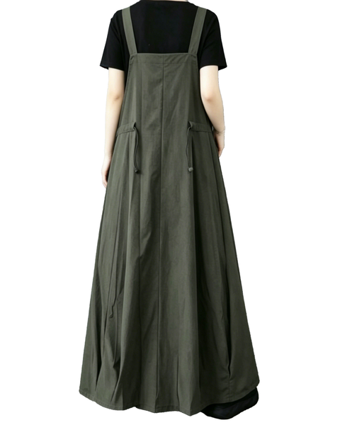 ellazhu Women's Suspender Maxi Dress Adjustable Straps Zip Pocket Loose A Line Korean Pinafore Plus Size Overall GZ971