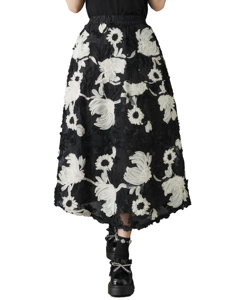 ellazhu Women's 3D Floral Embroidered Mesh A Line Midi Skirt Tulle GZ975