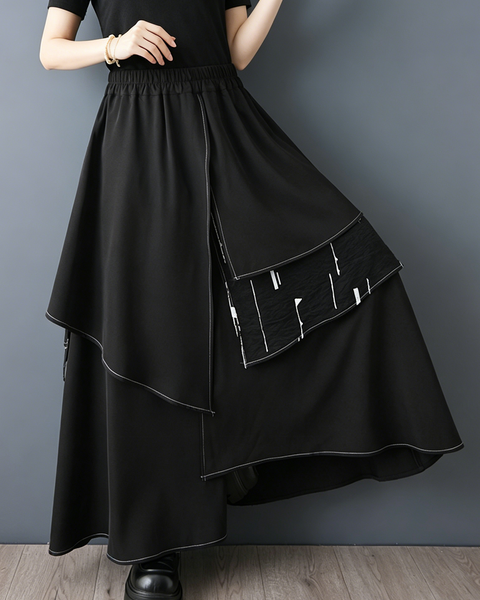 ellazhu Women's Printed Layered Maxi Skirt Elastic Waist A Line GZ976