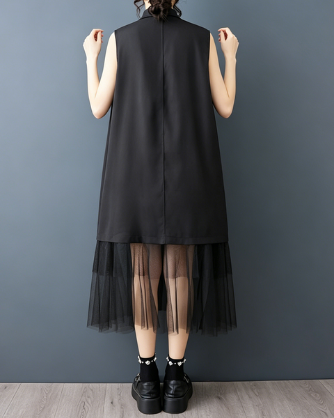ellazhu Women's Sleeveless Shirt Dress Button Down Sheer Hem Loose GZ977