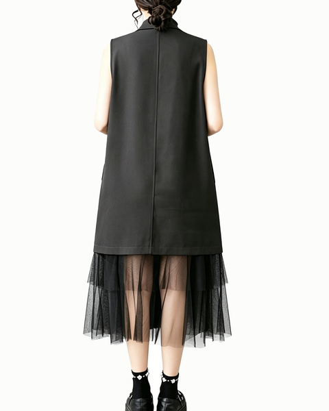 ellazhu Women's Sleeveless Shirt Dress Button Down Sheer Hem Loose GZ977