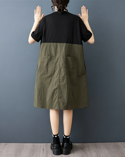 ellazhu Women's Ruffle Patchwork Button Front A Line Midi Dress GZ979