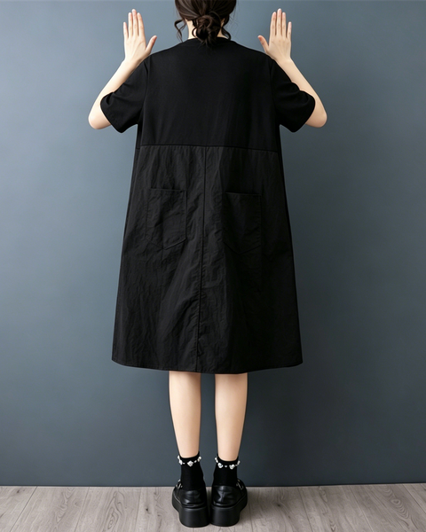 ellazhu Women's Ruffle Patchwork Button Front A Line Midi Dress GZ980