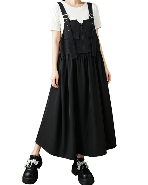 ellazhu Women's Cargo Suspender Dress Buckle Strap A Line Loose GZ983