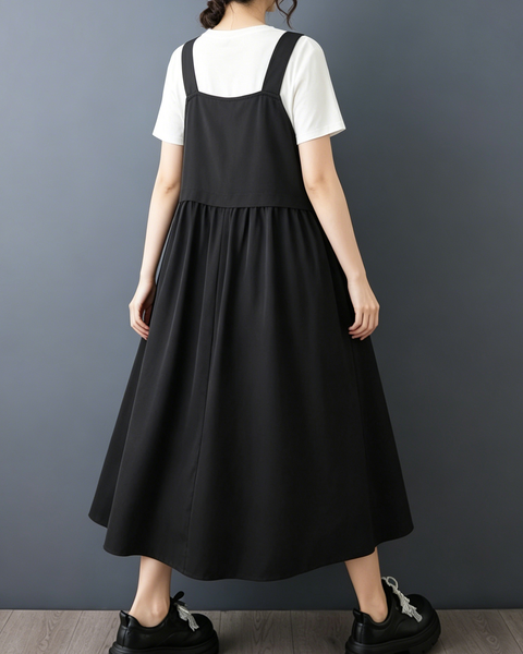 ellazhu Women's Cargo Suspender Dress Buckle Strap A Line Loose GZ983