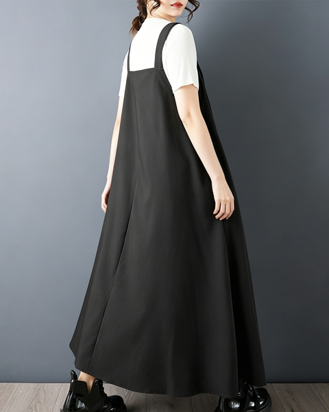 ellazhu Women's Buttoned Strap Suspender Dress Loose Fit A Line GZ984