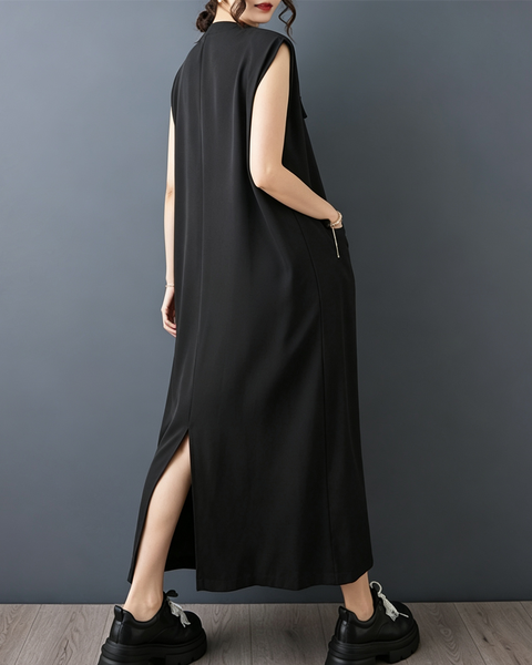 ellazhu Women's V Neck Button Down Maxi Dress Sleeveless Pocket GZ987