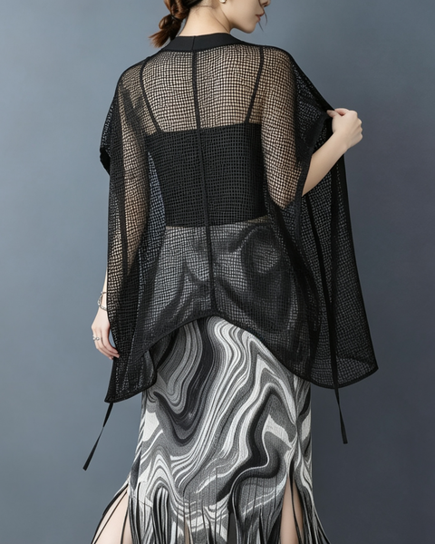ellazhu Women's Mesh Button Down Cover Up Shirt Sheer Loose Top GZ989