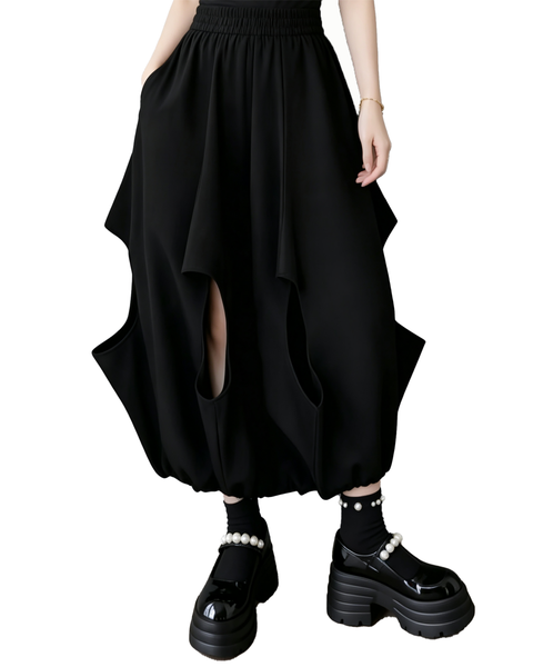 ellazhu Women's Cutout Balloon Skirt Elastic Waist Casual Loose GZ990