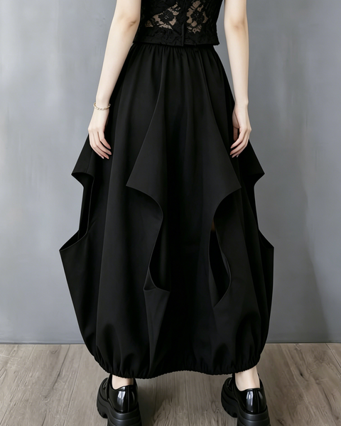 ellazhu Women's Cutout Balloon Skirt Elastic Waist Casual Loose GZ990