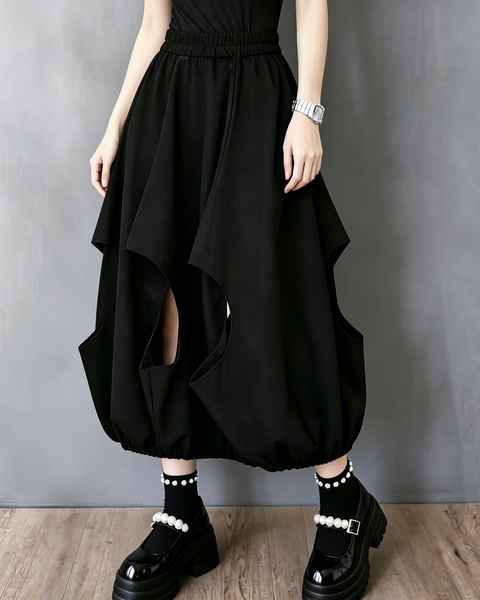 ellazhu Women's Cutout Balloon Skirt Elastic Waist Casual Loose GZ990