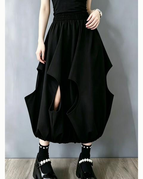ellazhu Women's Cutout Balloon Skirt Elastic Waist Casual Loose GZ990