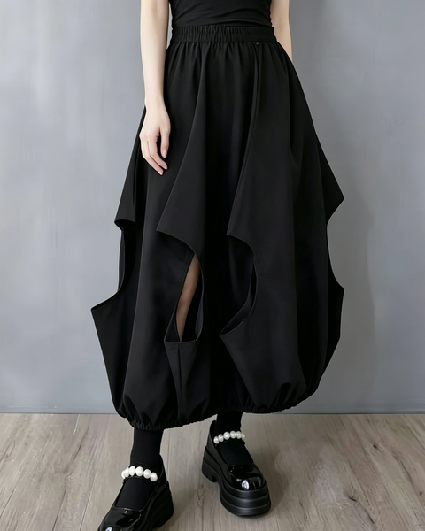ellazhu Women's Cutout Balloon Skirt Elastic Waist Casual Loose GZ990