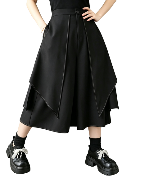 ellazhu Women's High Waist Layered Culotte Pants Irregular Hems GZ991