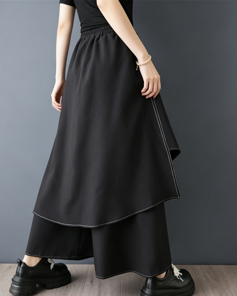 ellazhu Women's High Waist Layered Culotte Pants Irregular Hems GZ991
