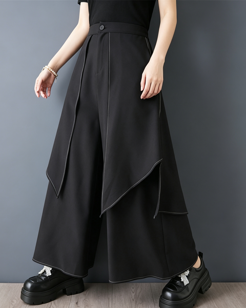 ellazhu Women's High Waist Layered Culotte Pants Irregular Hems GZ991