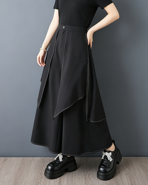 ellazhu Women's High Waist Layered Culotte Pants Irregular Hems GZ991