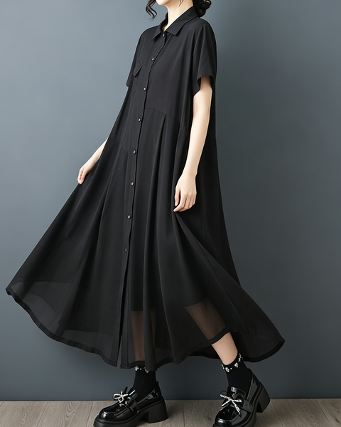 ellazhu Women's Chiffon Shirt Dress Oversized Button Down Flowy GZ992