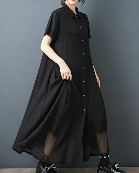 ellazhu Women's Chiffon Shirt Dress Oversized Button Down Flowy GZ992