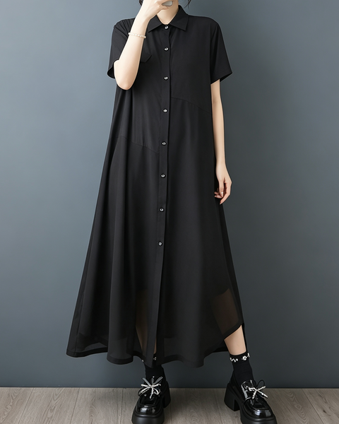 ellazhu Women's Chiffon Shirt Dress Oversized Button Down Flowy GZ992
