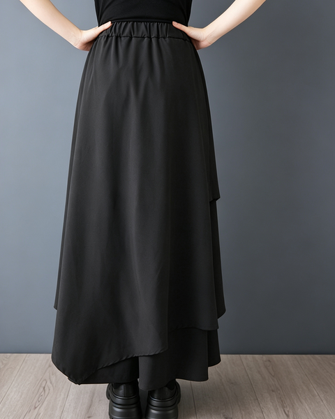 ellazhu Women's Asymmetrical Skirt Pants Wide Leg Culottes Maxi GZ997