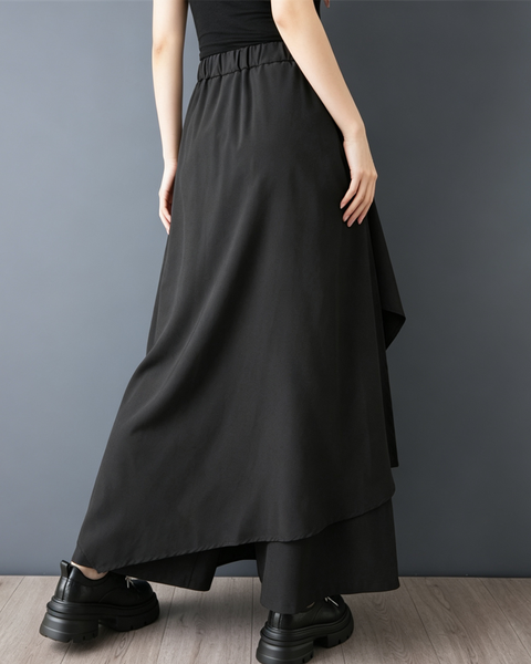 ellazhu Women's Asymmetrical Skirt Pants Wide Leg Culottes Maxi GZ997