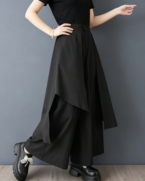 ellazhu Women's Asymmetrical Skirt Pants Wide Leg Culottes Maxi GZ997