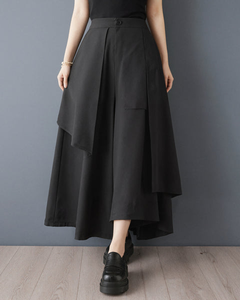 ellazhu Women's Asymmetrical Skirt Pants Wide Leg Culottes Maxi GZ997