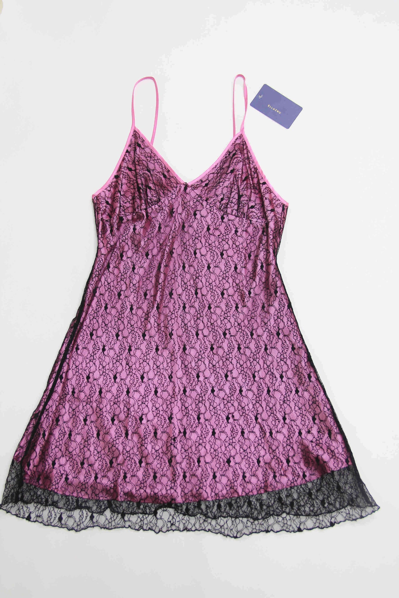 ellazhu Women Lingerie Nightgown Sexy Full Sleepwear Satin Lace LG01