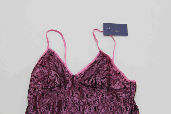 ellazhu Women Lingerie Nightgown Sexy Full Sleepwear Satin Lace LG01