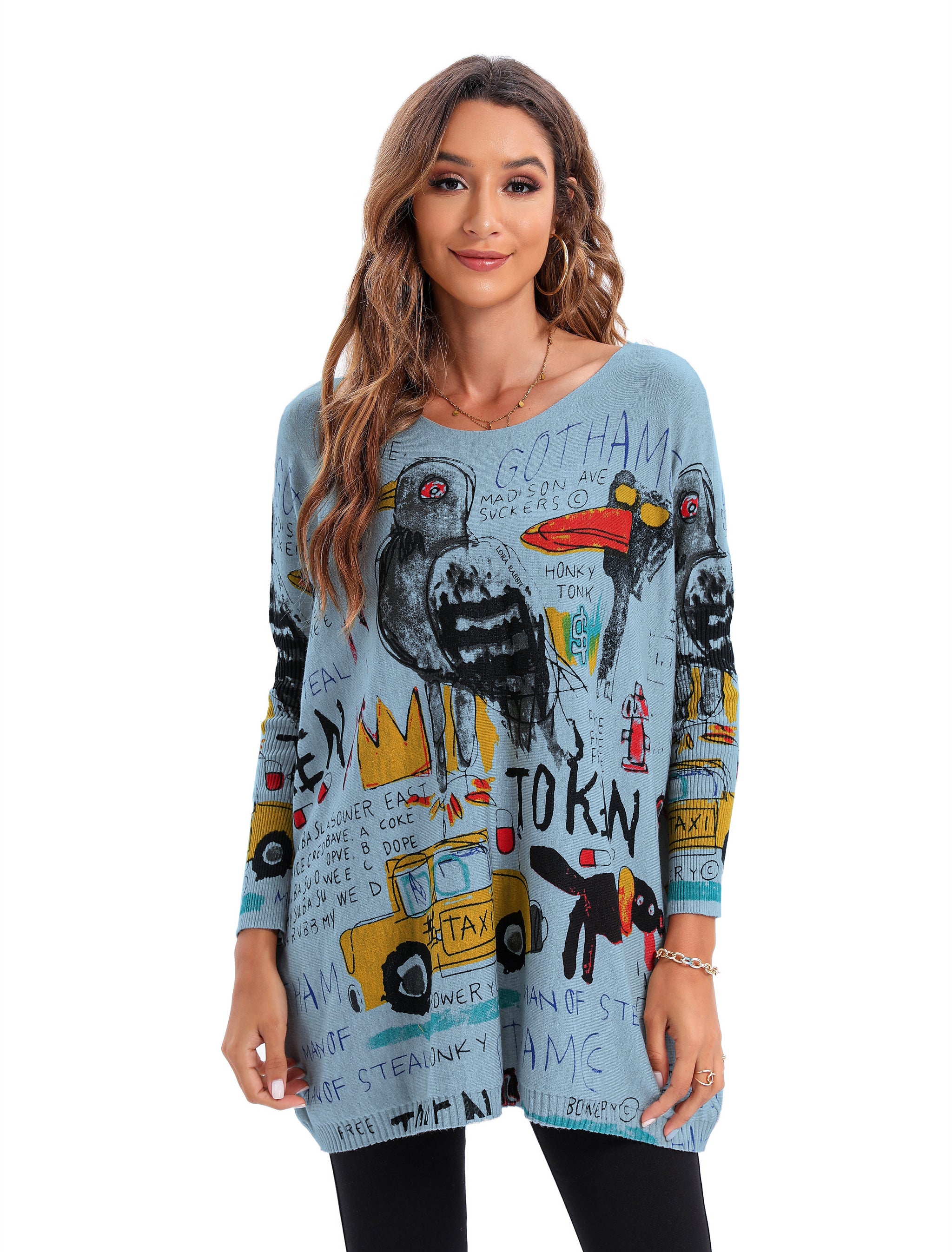 Women Fall Long Sleeve Crewneck Loose Casual Sweater Sweatshirts