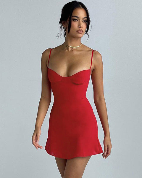 ellazhu Women's Adjustable Spaghetti Straps Sleeveless Sexy Backless Dress DR01