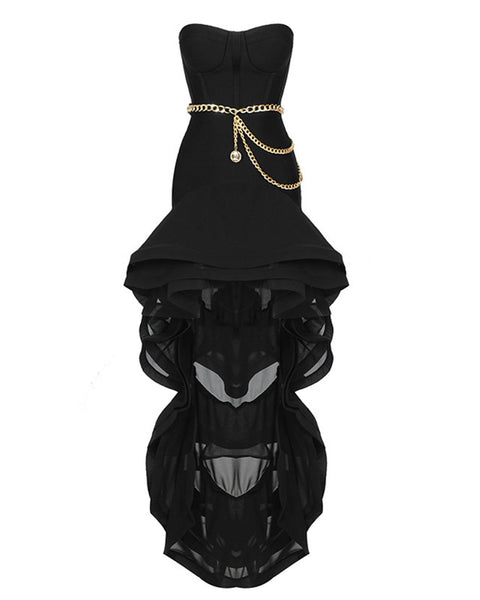 ellazhu Strapless Corset Appliques Black Prom Dresses Formal Dress for Women Mermaid Evening Gowns DR02