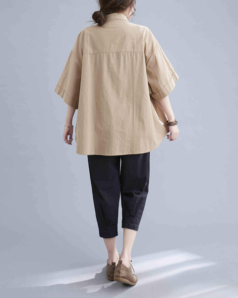 ellazhu Women Short Sleeve Pockets Tops Shirt Blouse GA2325