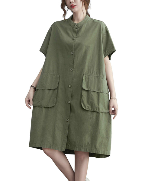ellazhu Women Loose Midi Solid Short Sleeves Shirt Dress GA2401