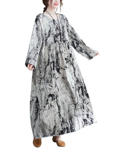 ellazhu Women Long Sleeve Crewneck Floral Print Boho Vintage Dress GA2452