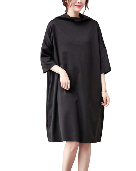 ellazhu Women Casual Turtleneck Solid Midi Sweatshirt Dress GA2470