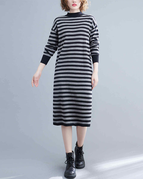 ellazhu Women Long Sleeve Crewneck Sweater Midi Dress GA2473