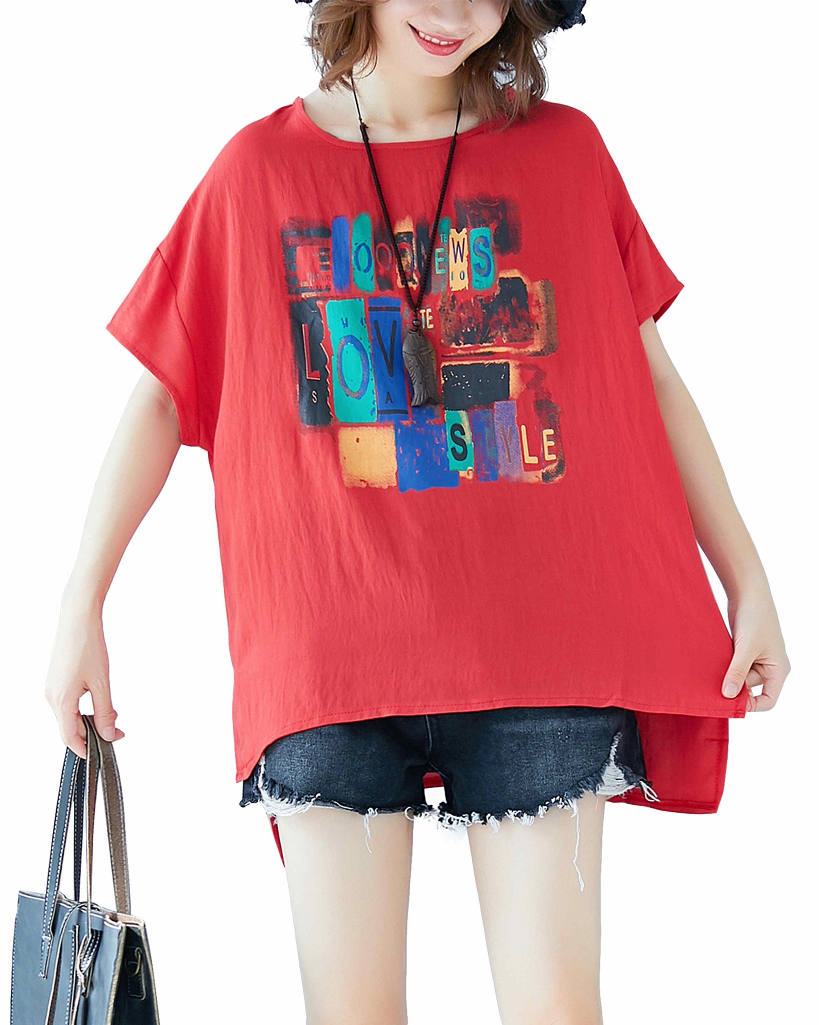 ellazhu Women Short Sleeves Crewneck Tops T-Shirt Pullover Blouse GA2477